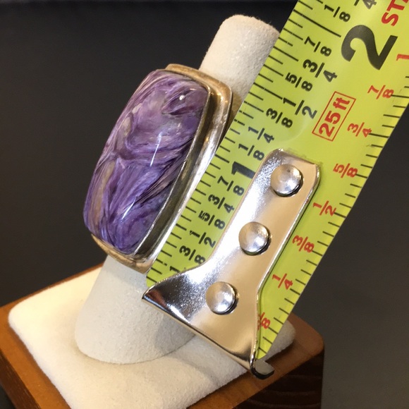 Vintage Amethyst Cabochon Sterling Silver Cocktail Ring Sz 7•1/4 - Picture 6 of 13